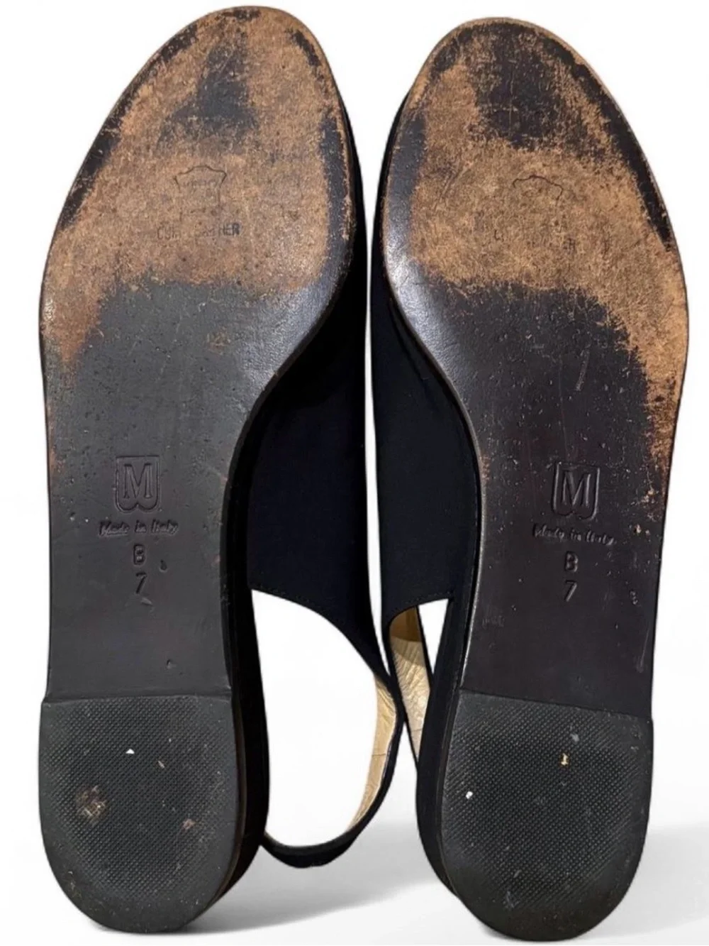 Bruno Magli Black Nylon Ballet Flats Peep Toe Adjustable Strap Slingback Sz 7